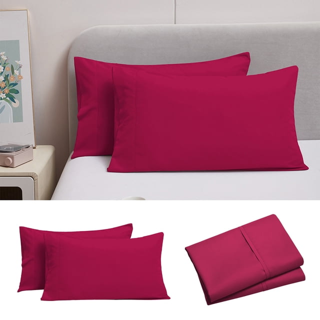 Fridja Queen Size Pillow Cases Set of 2, Brushed Microfiber Pillowcases with Envelope Closure, Solid Color Super Soft Breathable Shrinkage and Fade Resistants Pillowcase (Hot Pink, 20x36 Inch)