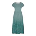 thumbnail image 4 of Meichang Robe d'Été en Coton et Lin à Manches Courtes pour Femme, Col Rond, Coupe Ample, Dégradé, Robe Midi Bohème Décontractée à Imprimé, Robe de Travail Rétro Légère Évasée, Bleu, P, 4 of 5