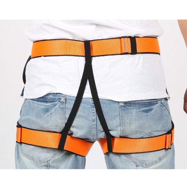Heavy Duty Climbing Harness Half Body Belt Fall Equipment Adjustable Waist Hip for Mountainee Caving Rappelling - Orange