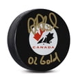 thumbnail image 1 of Rob Blake Team Canada Signed Hockey Canada Puck with 02 Gold Note, 1 of 2