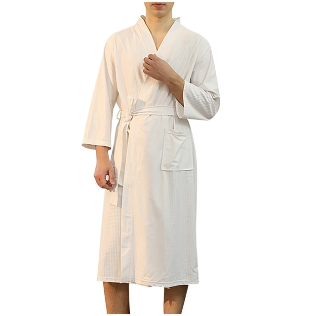 HNMKIU Plus Size Pajamas Unisex Pocket Breathable Knee Length Bathrobe Splicing Soft Sleepwear SPA Robe