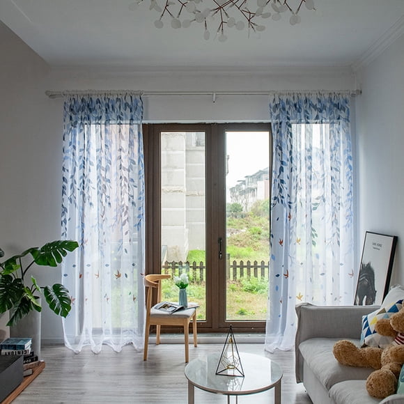 EGNMCR Curtains, Curtains for Bedroom Leaves Sheer Curtain Tulle Window Voile Drape Valance 1 Panel Fabric Window curtains