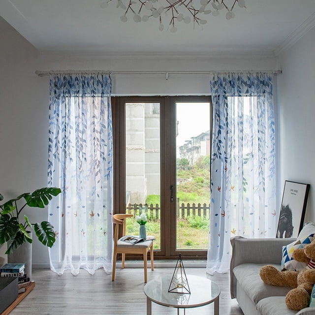 ZZkhGO Leaf Pattern Sheer Window Voile Curtain, Single Panel Fabric Drape 200x100cm, Polyester Curtain for Living Room