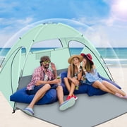 Dvkptbk Nylon Tent Beach Tent for 3/4 People Spf50+ Sun Shelter with Breathable 3Way Ventilation Reinforced Fiberglass Poles Portable Shade for Beach Camping Summer Essentials