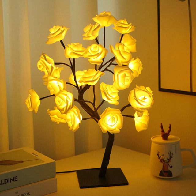 Lampe Arbre Fleur Rose Alimentée par USB Lampe de Table Rose Colorée Lampe Fleur Décorative Lumières Arbre Fleur DIY Réutilisable Lampe de Table pour Décoration Maison Chambre Mariage