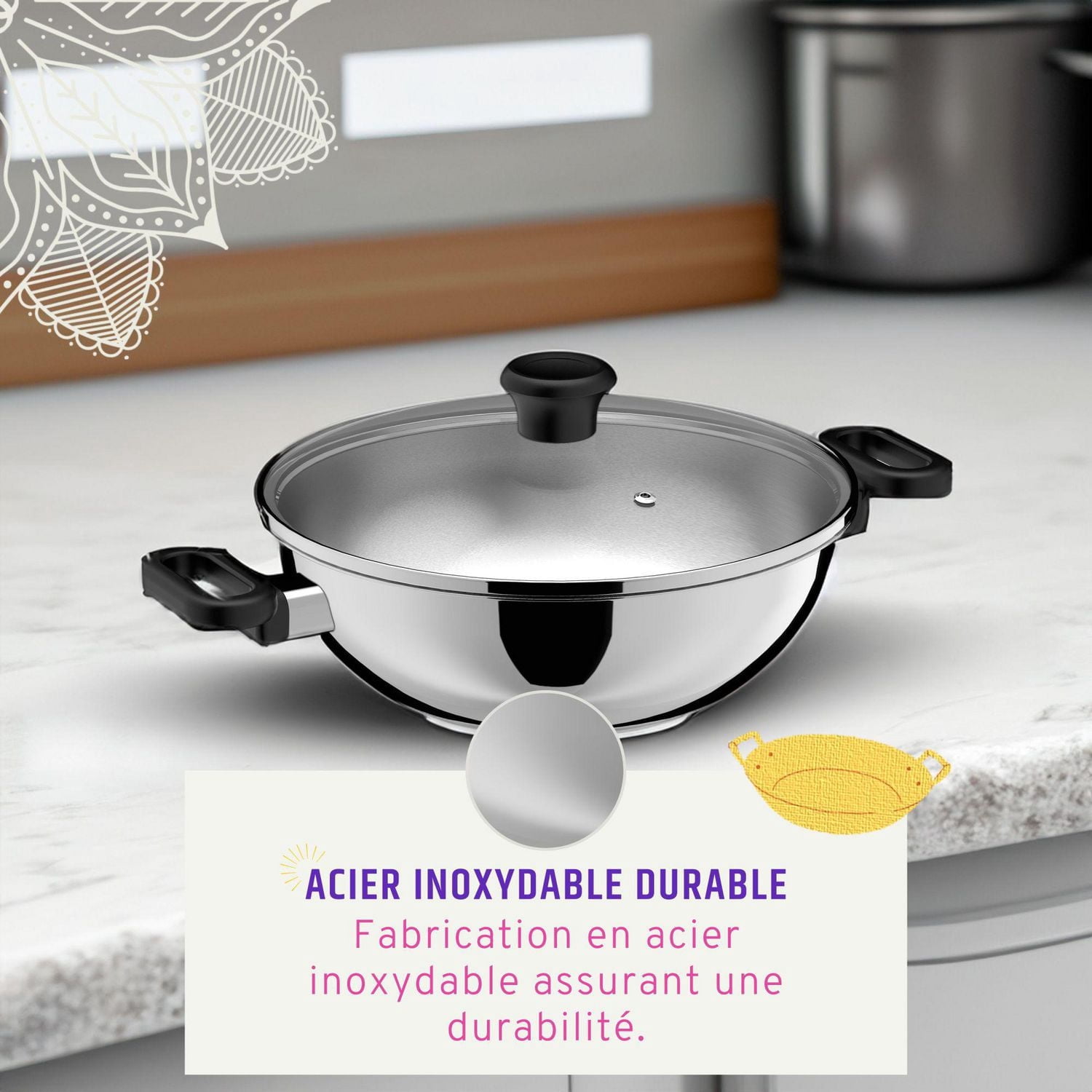 Karahi Maharaja en acier inoxydable, avec couvercle