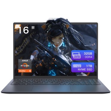 Auusda 16" Business Laptop, Windows 11 Pro Laptop Computer, AMD Ryzen 7430U, 32GB RAM 1TB SSD, Backlight, Fingerprint, Gray