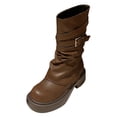 thumbnail image 1 of Platform Fold over Mid Calf Combat Boots for Women Fashion Slouchy Buckle Fall Motorcycle Riding Chunky Boots, 1 of 6