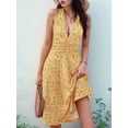 thumbnail image 3 of Robe d'Été Sans Manches Portefeuille à Col en V à Fleurs pour Femme Mini Robe Jaune m, 3 of 5