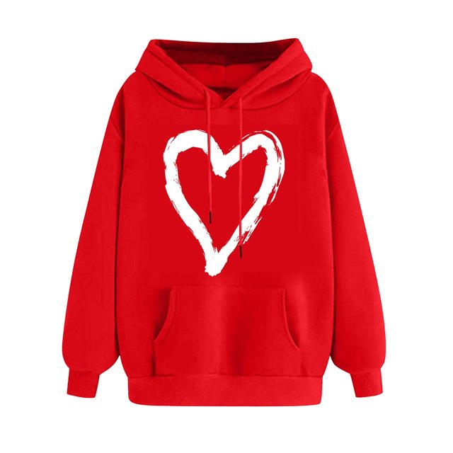 Plebaso Sweat à Capuche pour Femmes Mignon Cœur Manches Longues Décontracté avec Poches