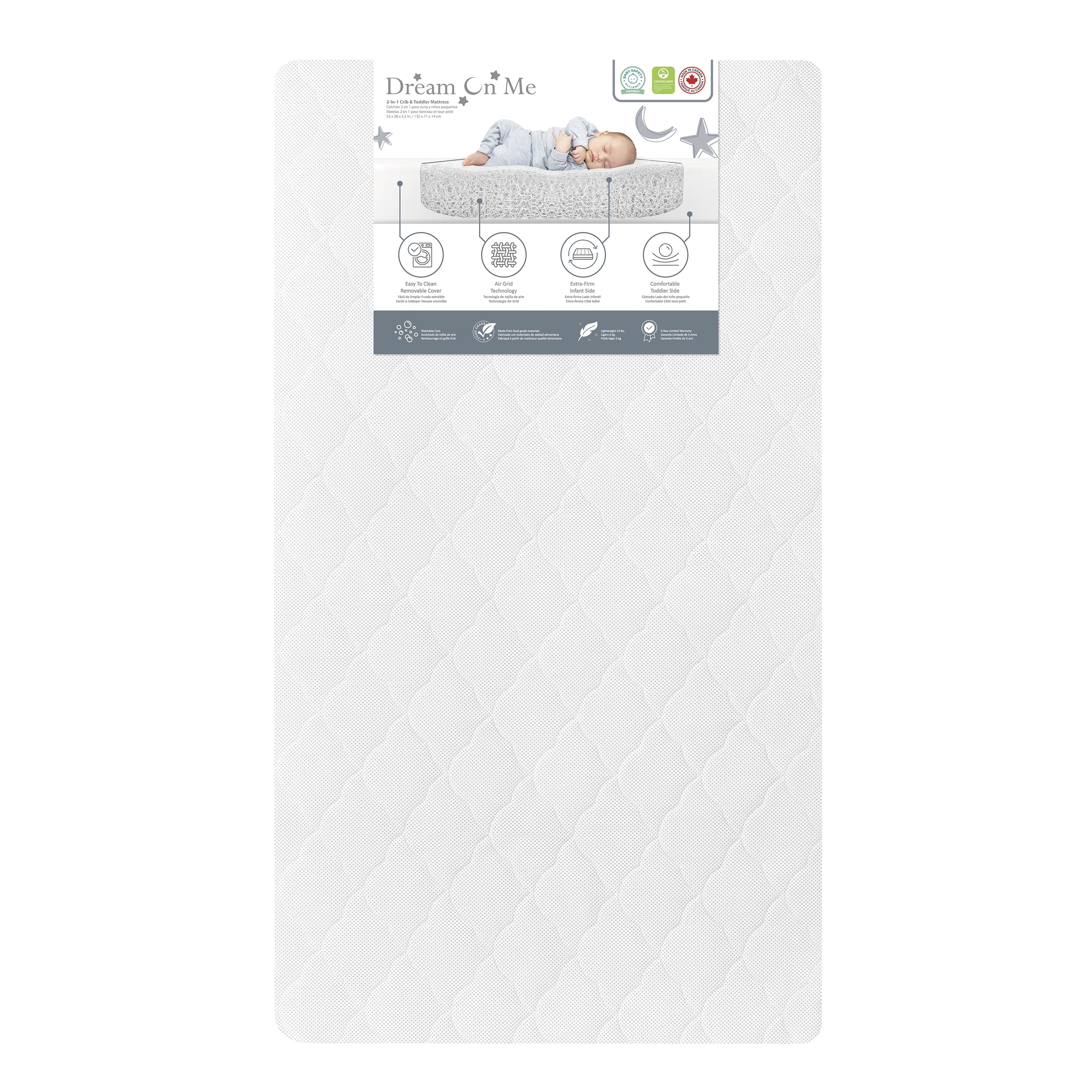 Matelas pour lit de bébé et enfant en bas âge Dream On Me Safe Sleep