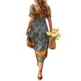 thumbnail image 4 of Faithtur Robe d'Été Bohème pour Femmes Manches Courtes Poitrine Plissée Motif Floral Style Boho Jupe à Gâteau, 4 of 5
