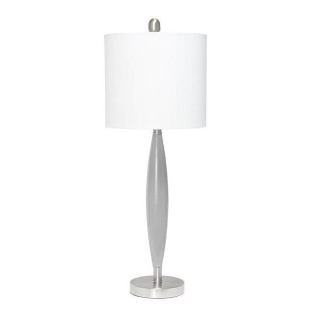 Lalia Home Stylus Table Lamp with White Fabric Shade, Gray