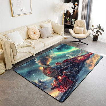 Erosebridal Retro Train Living Room Carpet 5x7, Rainbow Aurora Bedroom Rugs,