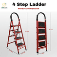 thumbnail image 2 of Joie-Ciel 4 Step Ladder, Steel Frame Folding Step Stool with Handrail, Anti-Slip Wide Pedals, Space-Saving Foldable Design, Red, 2 of 5