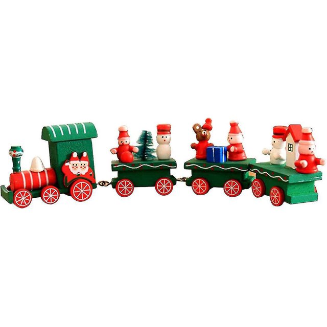 Ensemble de Jouets de Train en Bois Mignons pour Décorations de Noël, Vert