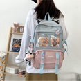 thumbnail image 3 of Women Cute Hit Color Backpack Student Canvas Knapsack with Pendant (Blue), 3 of 6