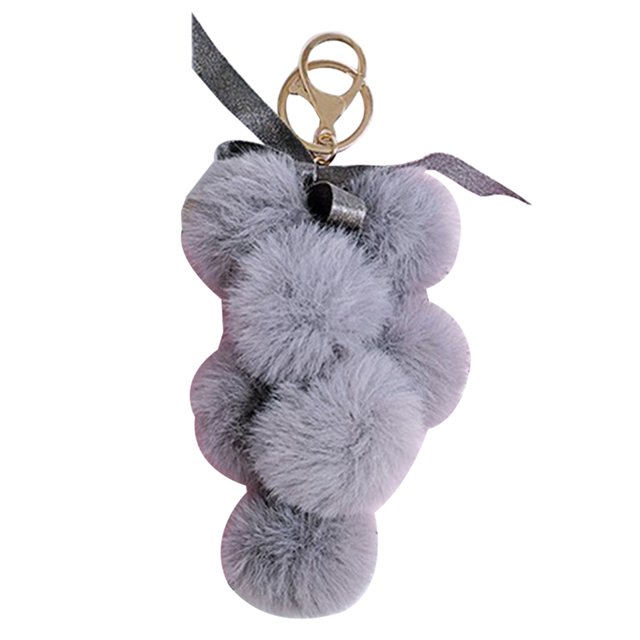 Faux Fur Ball Keychain Bowknot Grape Design Pom Pom Ball Charm Purse Pendant