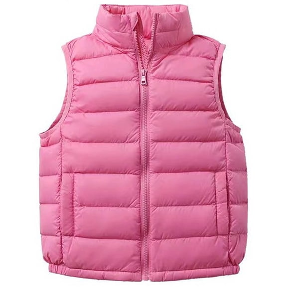 yardsong Toddler Kids Puffer Down Vest Boys Girls 2026 Winter Warm Sleeveless Stand Collar Packable Pink,5-6Years