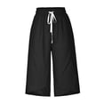 thumbnail image 4 of Jsaierl Women's Cotton Linen Elastic Drawstring Waist Capris, Solid, 4 of 6