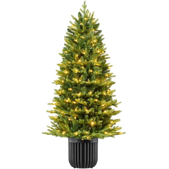 Best Choice Products Arbre de Noël en Pot Floqué de 6 Pi Pré-Illuminé, 250 DEL Blanches et Multiples