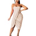 thumbnail image 1 of Fridja Robe d'Été pour Femmes, Unie, à Poitrine Enveloppée, à une Épaule, à Vagues Plissées, Moulante, 1 of 7