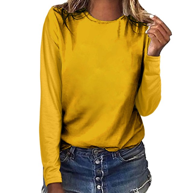 CEHVOM Hauts pour Femmes Col Rond Couleur Unie Manches Longues Décontracté Ample Blouse T-shirt Hauts