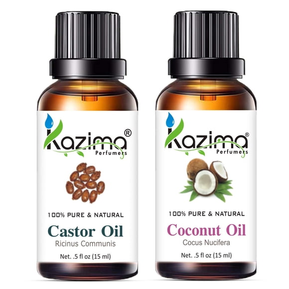 Kazima Combo Of Cold Pressed Castor Carrier Oil And Coconut Carrier Oil For Hair, Skin And Body, 15 Ml Each