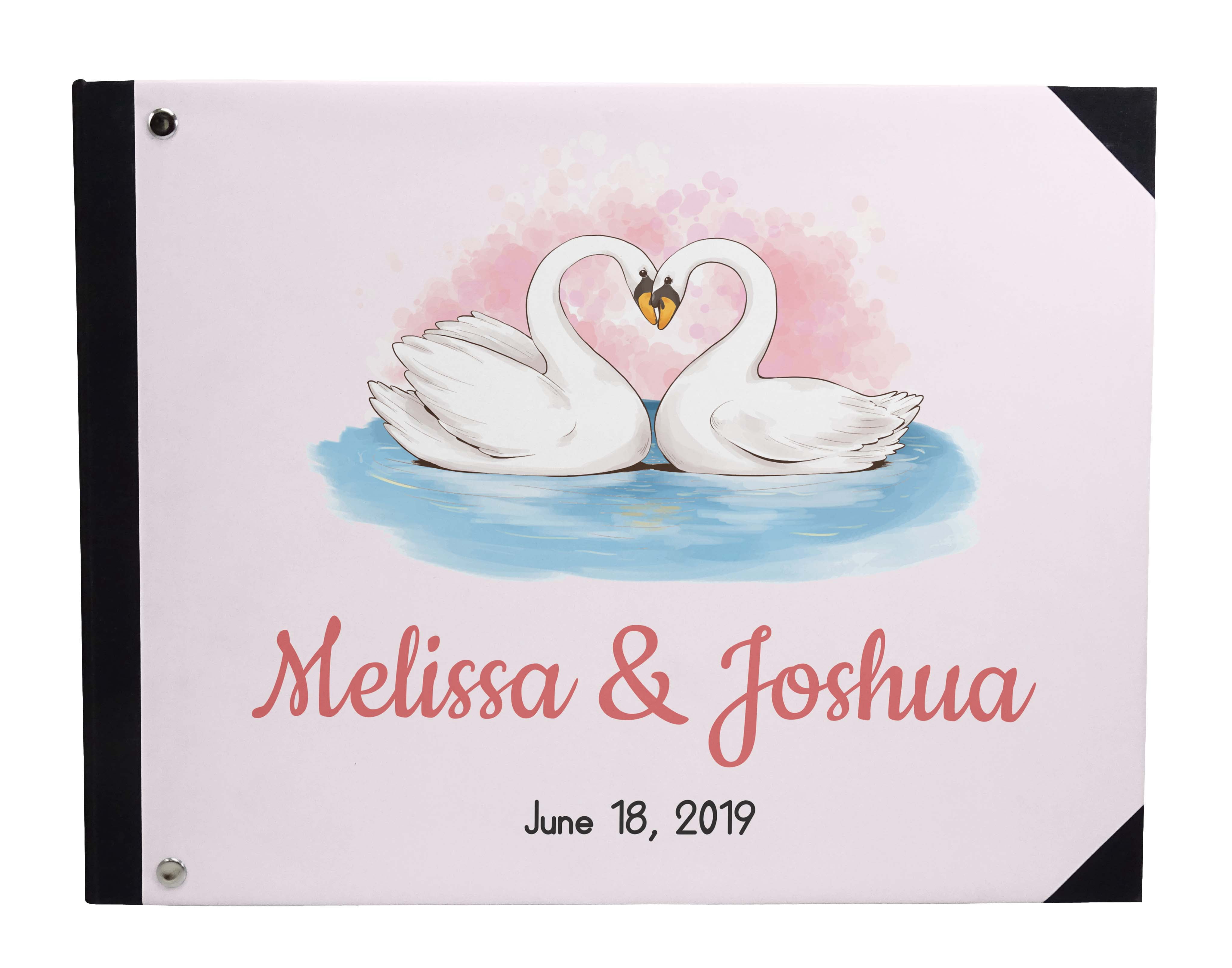 Darling Souvenir Purple Swan Couple Birds Printed Wedding Guest Book Hardbound Cover Sign In Book Registry Scrapbook-9 x 12 Inches