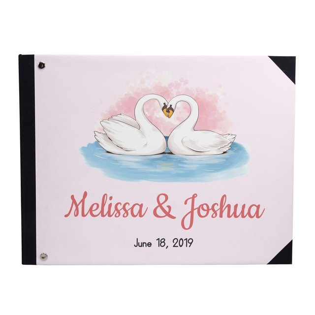 Darling Souvenir Purple Swan Couple Birds Printed Wedding Guest Book Hardbound Cover Sign In Book Registry Scrapbook-9 x 12 Inches