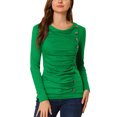 thumbnail image 1 of INSPIRE CHIC Women's Cowl Neck Long Sleeve Top Button Decor Ruched Front Regular Fit Pullover Top XL Shamrock Green, 1 of 7