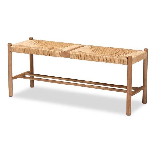 Baxton Studio Banc de Salle à Manger en Bois Finition Chêne Brun et Chanvre