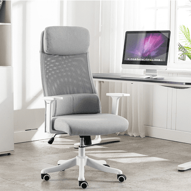 High Back Office Task Chair, Breathable Mesh Comfy Desk Chair with Headrest & Lumbar Support Pillow, Thick Padded Seat for Working Studying Gaming Meeting, Grey
