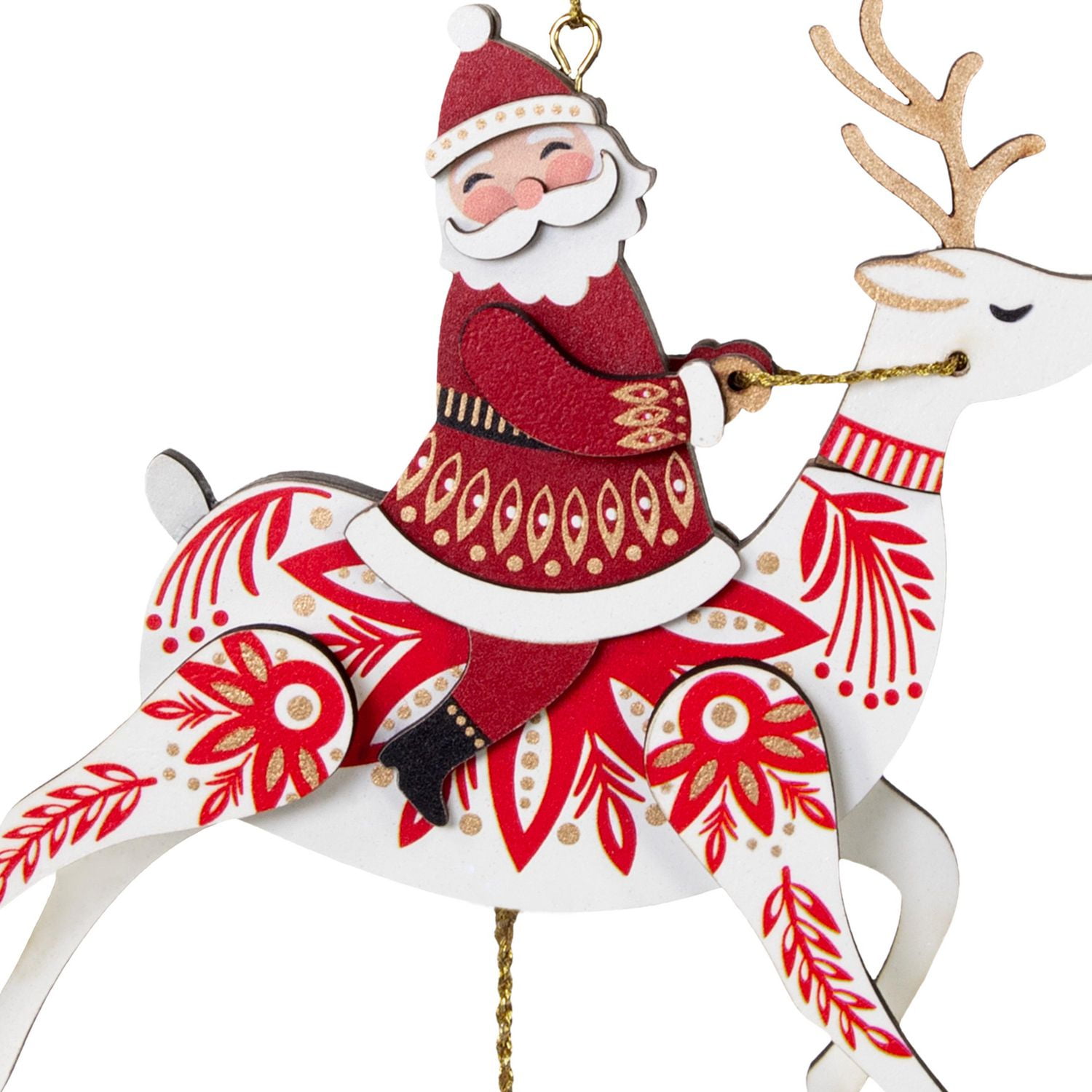 Décoration de Noël, Keepsake de Hallmark (Renne et père Noël, avec cordon à tirer, en bois)