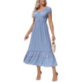 thumbnail image 2 of Women Renaissance Peasant Maiden Boho Inspired Cap Sleeve Lace Trim Maxi Dress, Sky Blue, XX-Large, 2 of 5
