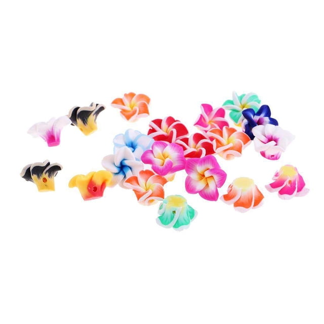 destyer 20 Pieces Mixed Color Flower Polymer Clay Beads for jewelry making, featuring vibrant floral designs in various colors. Each bead measures approximately 15mm in diameter and is crafted from polymer clay. Ideal for DIY jewelry, embellishments, scrapbooking, and other handcraft projects. The set includes 20 loose clay beads.