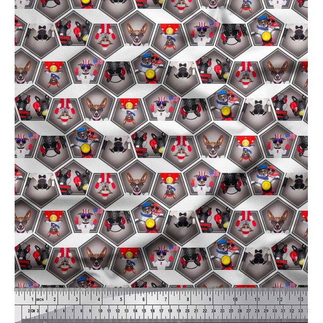 Soimoi Cotton Voile Fabric Geometric & Dogs Patchwork Decor Fabric Printed Yard 56 Inch Wide