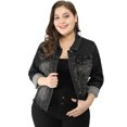 thumbnail image 1 of GRACE & GRANDEUR Women's Plus Size Washed Button Front Frayed Denim Jacket Black 4X, 1 of 6
