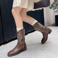 thumbnail image 2 of Womens Embroidered Cowboy Riding Boots Classic Leather Square Toe Wide Mid Calf Pull on Cowgirl Booties, 2 of 7