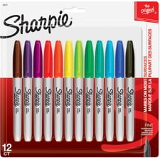 Marqueurs permanents Sharpie, pointe fine, couleurs assorties, 12 unités