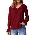 thumbnail image 2 of RXIRUCGD Blouse Basique à Col Rond à Manches Longues Unie pour Femme, Mode d'Automne, Bourgogne, Taille : M, 2 of 6