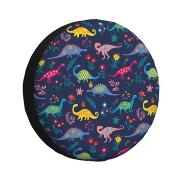 Vsdgher Dinosaur Flowers for Spare Tire Cover, Tire Wheel Protector Wheel Cover Fit for Truck,Trailer,RV,SUV,Camper and Most Vehicle-16 inch
