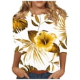 thumbnail image 1 of Tnhcen Chemises Décontractées à Manches 3/4 Imprimé Hawaïen pour Femmes Automne Col Rond - Tops Tropicaux Amicals Grande Taille P-3TG, 1 of 5