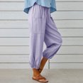 thumbnail image 4 of Timegard Womens Cotton Linen Pants Elastic Waisted Drawstring Cinch Bottom Button Casual Loose Pants, 4 of 7