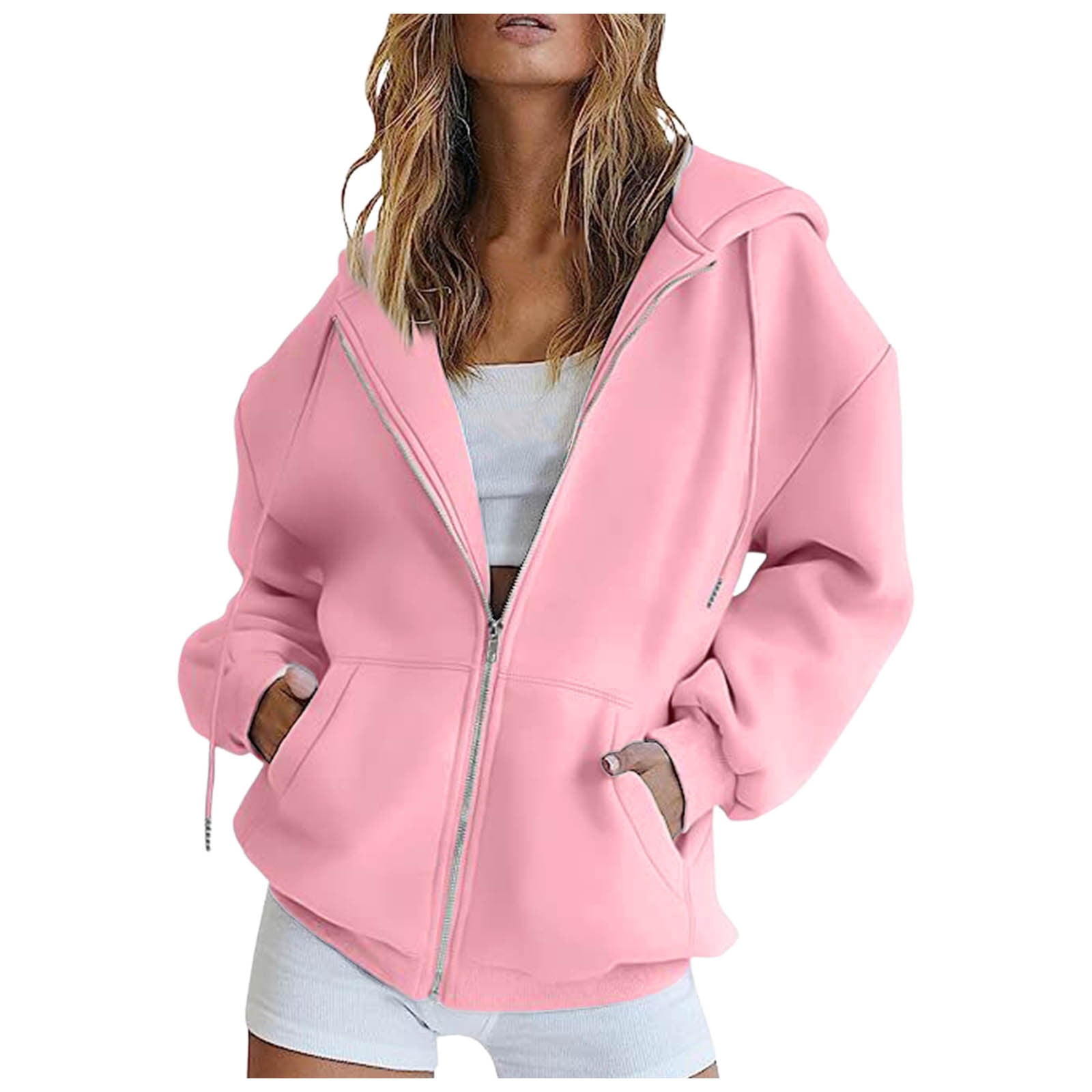 WEIYLL Womens Tops Solid Long Sleeve Zipper Hooded Coat Pocket Sweatshirt Rd1 Blouse Sizes XXXL