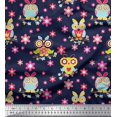 thumbnail image 1 of Soimoi Modal Satin Fabric Floral & Owl Cartoon Printed Fabric 1 Yard 42 Inch Wide, 1 of 3