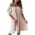 thumbnail image 1 of Robes Décontractées Femmes Flowy Dos Nu sur l'Épaule une Ligne Midi Robe Robes de Retour, 1 of 7