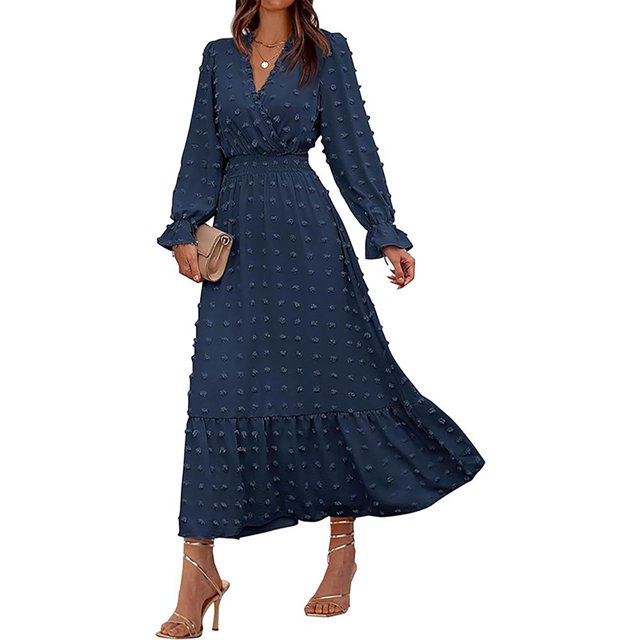 Gspmoly Robes d'Été pour Femmes, Robe Décontractée à la Mode et au Tempérament pour Femmes à Manches Longues et Col en V, Robes de Travail pour Femmes Économies