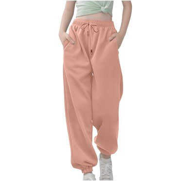 Splozh Baby Girls Pants Cute Sweatpant for Teen Girls Casual Drawstring Solid Pant High Waisted Comfy Girls Jogger Pants Beige,7-8 Years