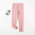 thumbnail image 2 of ShomPort Pants for Girls Full Length Stretchy Lightweight Ruffle Trim Ribbed Casual Trousers Smoothing Plain Cozy Pajama Pants, 2 of 4